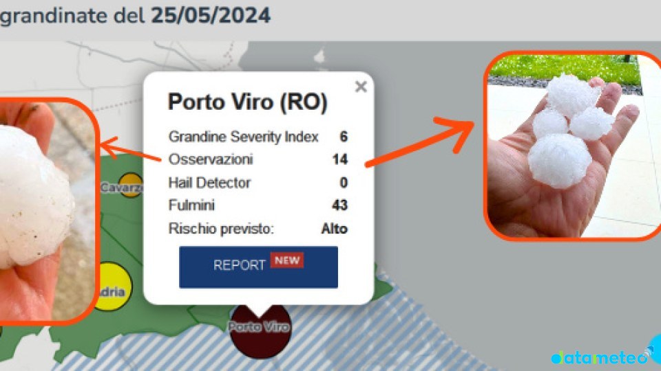 La prima grandinata del 2024 con severità GSI 6 a Porto Viro